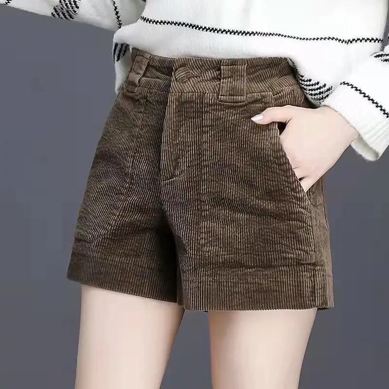 Shorts de perna larga de cintura alta feminino, shorts casuais soltos, monocromáticos, que tudo combinando, outono, roupa exterior de inverno, novo, T540, 2022