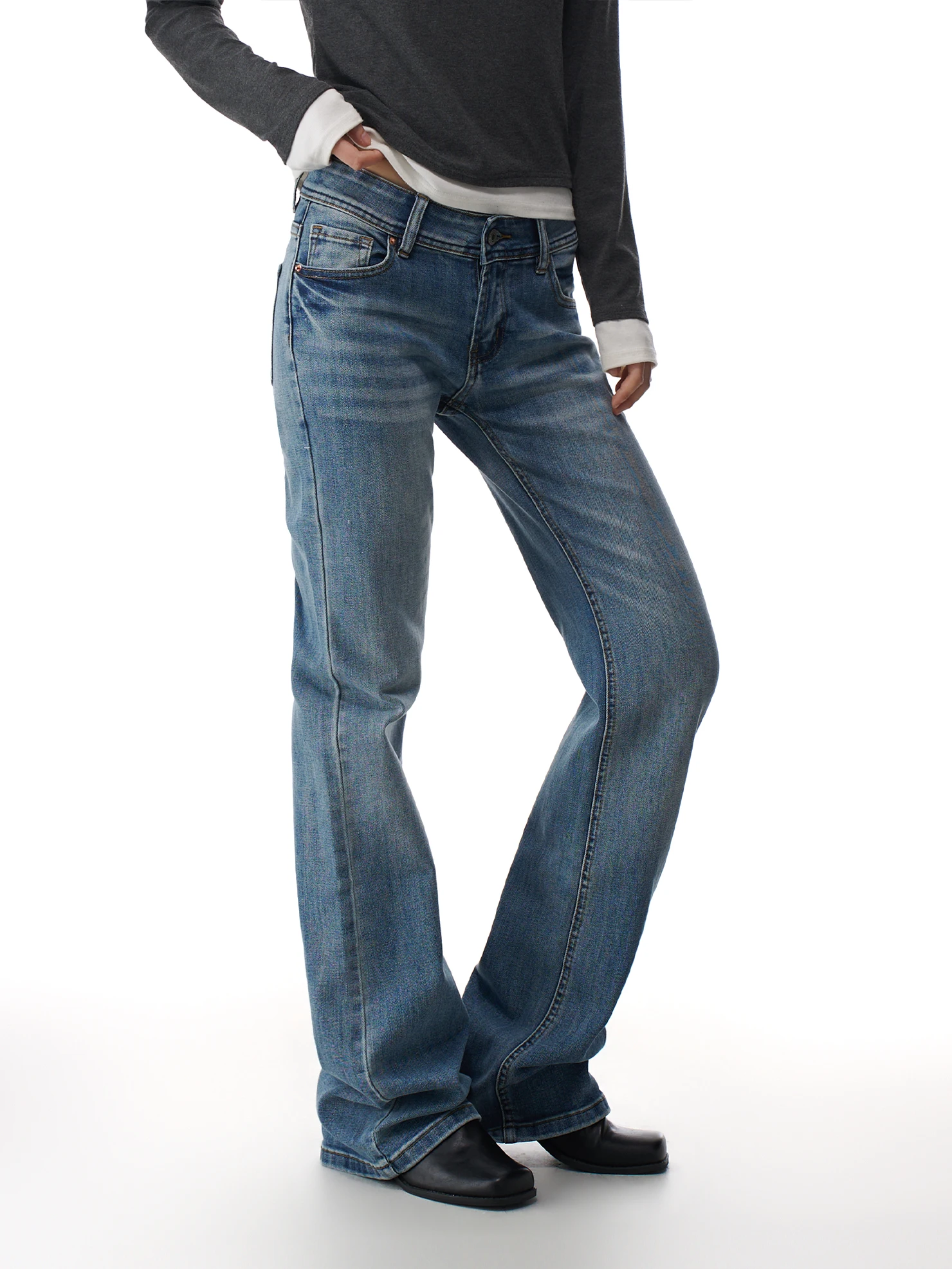 

Женские джинсы-клеш с низкой посадкой, утягивающие, с высокой талией, облегающие, длинные, в американском ретро-стиле, с эффектом потертости, эластичные, повседневные, весенние