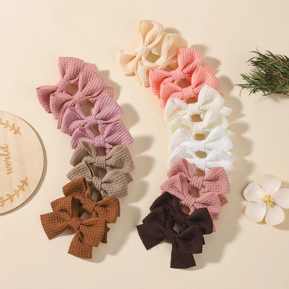 20Pcs/set Sweet Waffle Bow Hairpin for Girl Cute Hairpin Color Block Delicate Hairgripe Barrettes Children Head Accessories