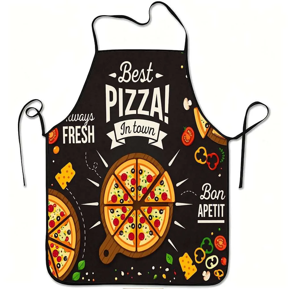 Best Pizza Always Fresh Print Apron Waterproof Kitchen Cooking Bib for Men Women Household Grilling Gardening Cover
