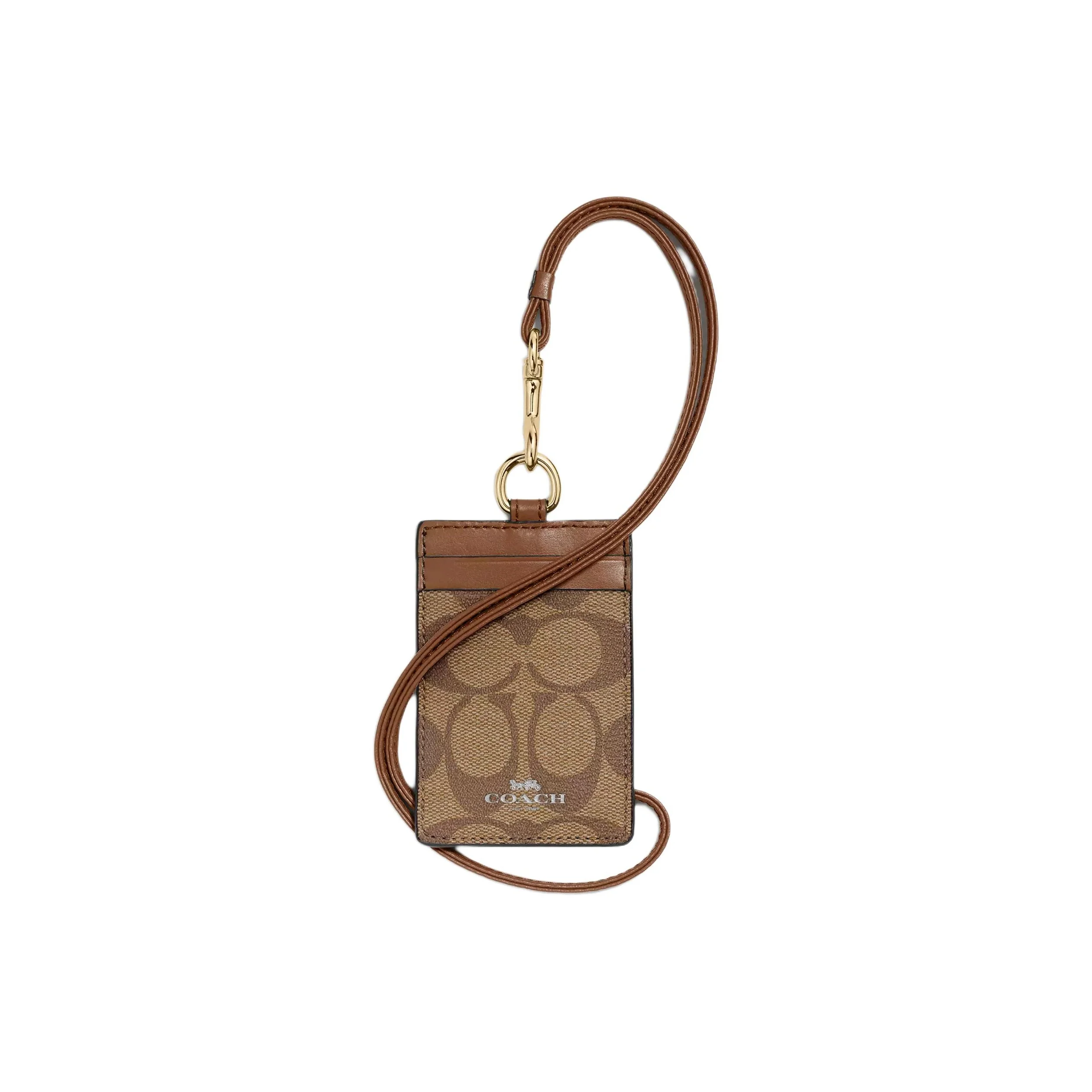 COACH Porte-cartes et pochette à collier en toile enduite avec cuir, couleur kaki brun pour femmes 63274-IME74