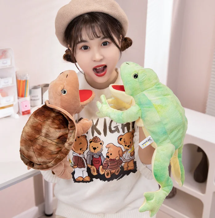 움직이는 입을 가진 시뮬레이션된 양서류 악어 도마뱀 손 인형 플러시 장난감 부모 자녀 상호작용 복부 언어 인형 H2