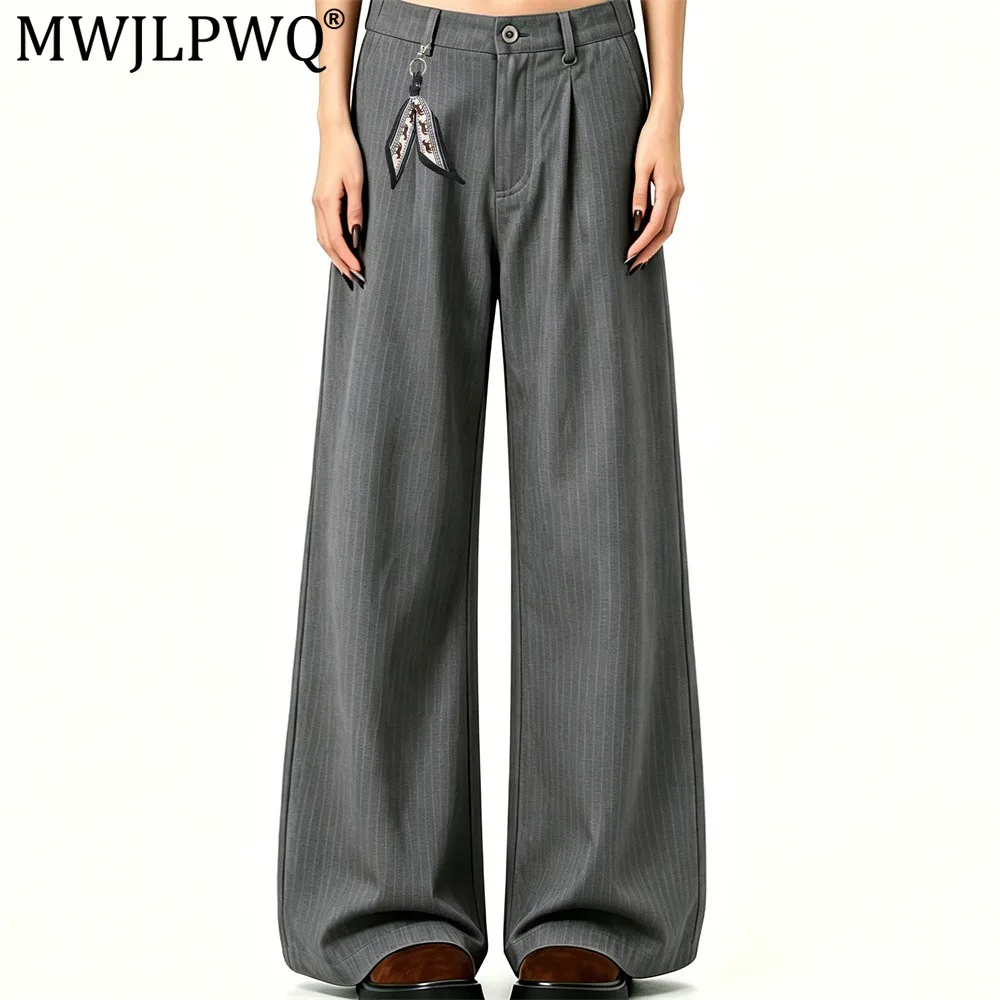 MWJLPWQ Trendy Style Vertical Striped Loose Casual Trousers For Men Cleanfit American-Style Drapey Wide-Leg Straight Pants 20937