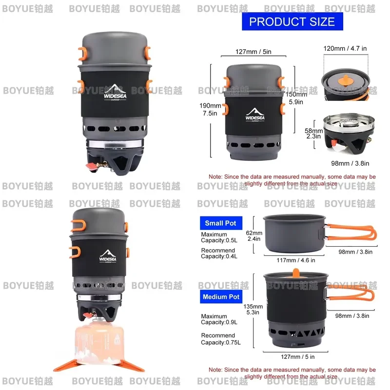 Widesea Camping Cooking System with Heat Exchanger Outdoor Gas Burner Stove Tourist Pot Set Cup Tableware Cookware Tourism