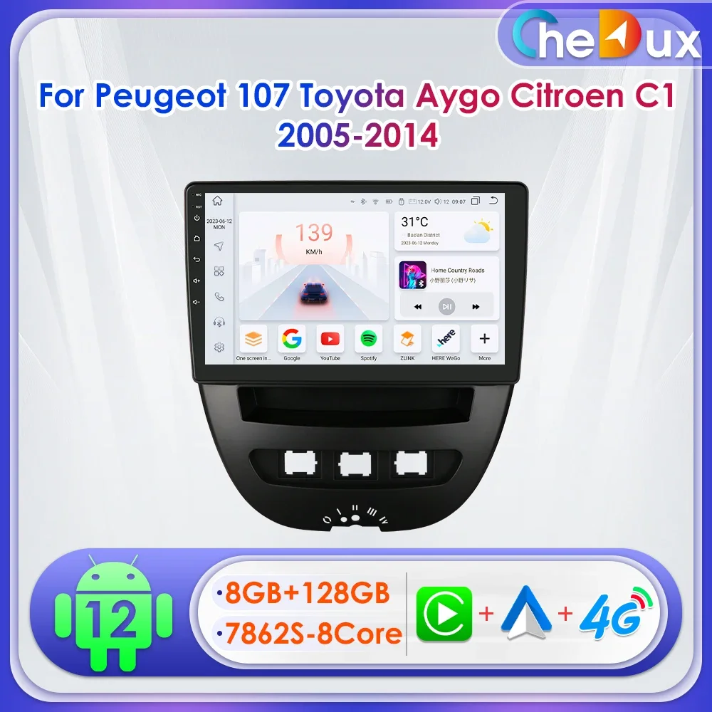 

10.1" Chedux 2Din Android Auto Car Radio for Peugeot 107 Citroen C1 Toyota Aygo 2005 - 2014 Multimedia CarPlay RDS DSP 4G BT