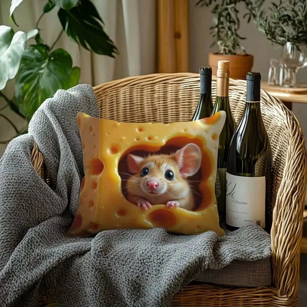 Cheese Mouse Creative Pillow Cover, Soft and Skin-friendly, Suitable for Sofa and Bedroom, Funny Atmosphere Home Decoration.