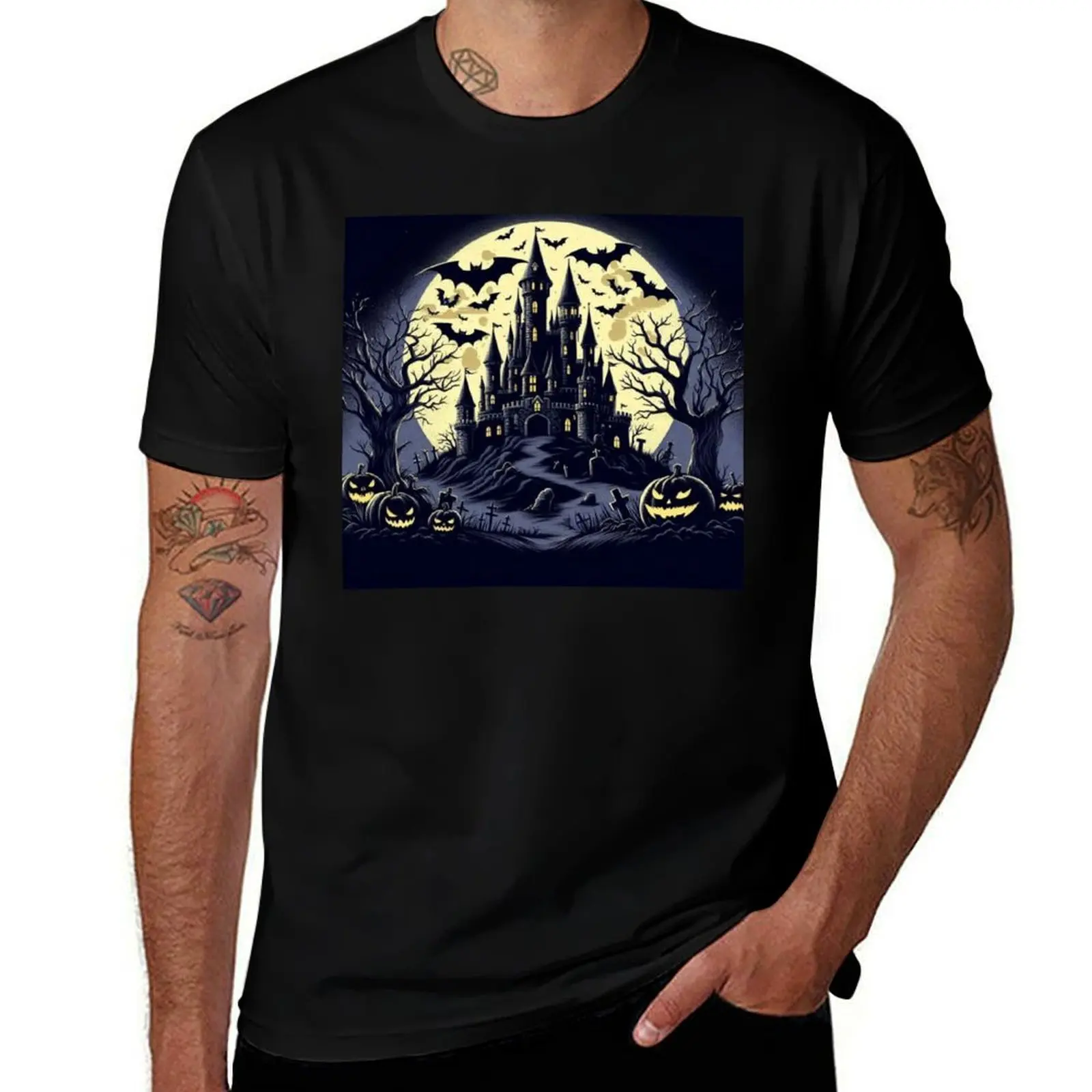 

Dark Scary Horror Halloween Castle Graveyard T-Shirt tops cute tops anime clothes mens t shirt