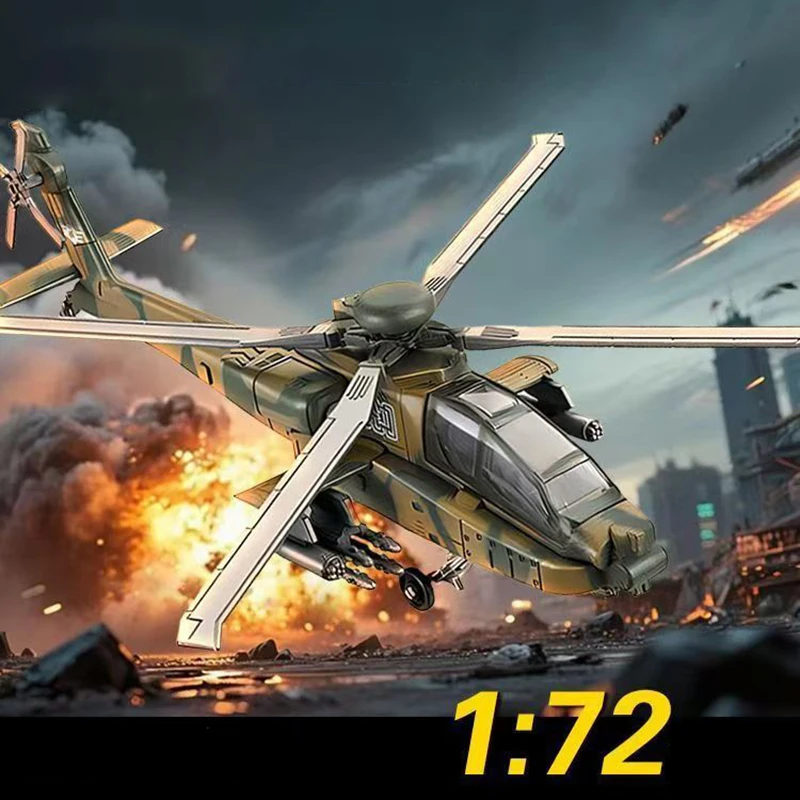 Image of 1:72 Kreatives Militärspielzeug AH-64 Apache Hubschrauber Kampfflugzeuge Panzermodell Waffen Angriffsschiffe Kampfjets Zusammenbaubares Puzzle-Spielzeug