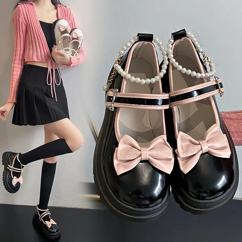 bows Lolita Shoes kawaii mary jane shoes Women Japanese Style Vintage Girls High Heel Platform shoes College Student JK