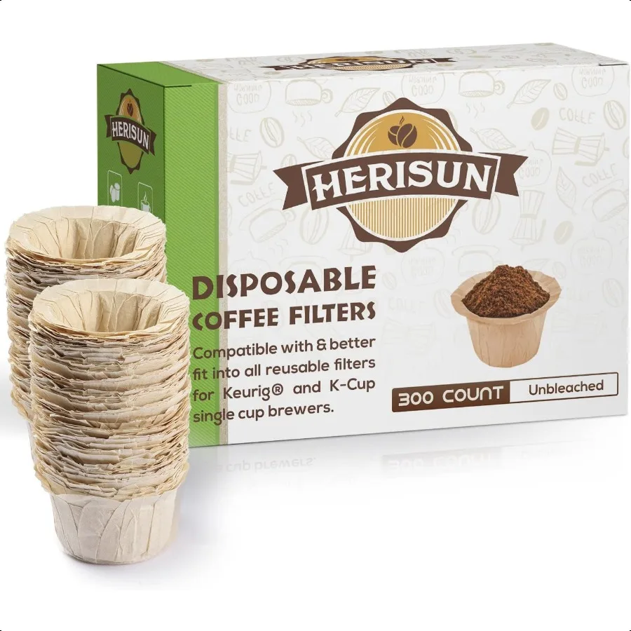 

300 Count K Cup Filters Coffee Filter Paper for Keurig Brewers Single Serve 1.0 and 2.0 Use with Resusable K Cup Pods Unbleach