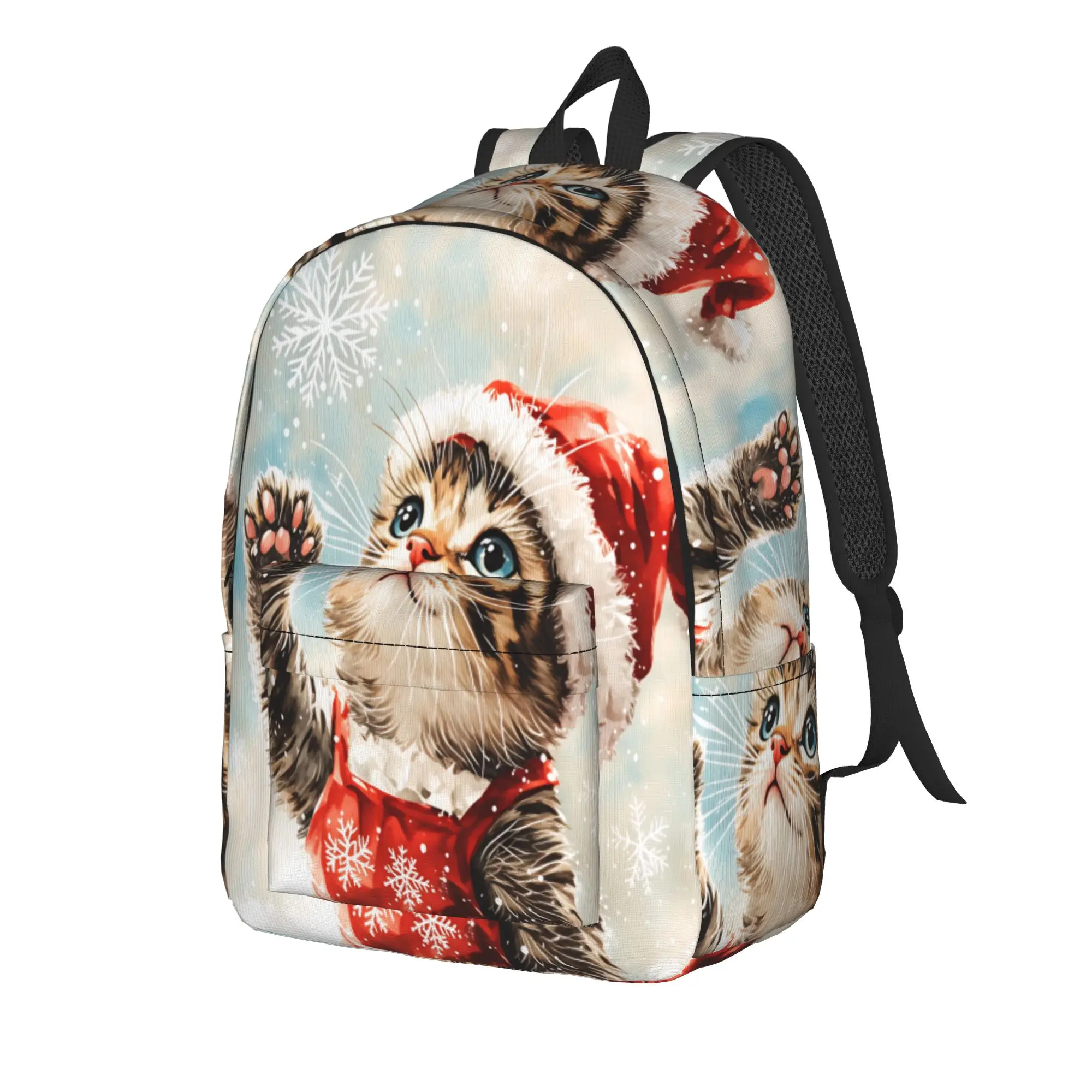 Christmas Kittens Backpack  Daily Backpacks Youth Colorful Print School Bags Leisure Rucksack