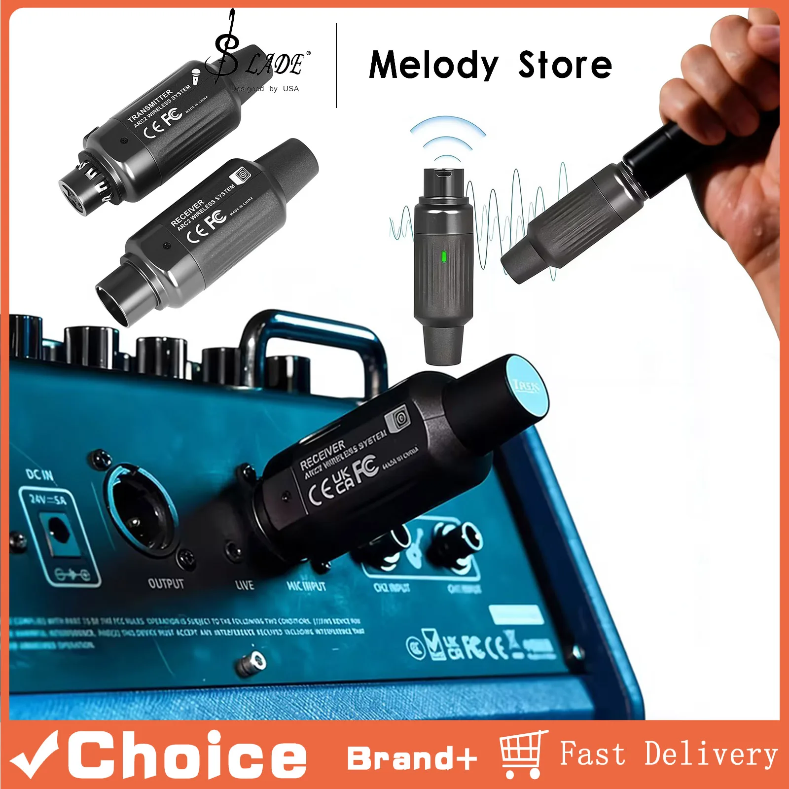 

Беспроводная микрофонная система с 7 каналами, адаптером XLR, динамическим UHF-передатчиком и приемником