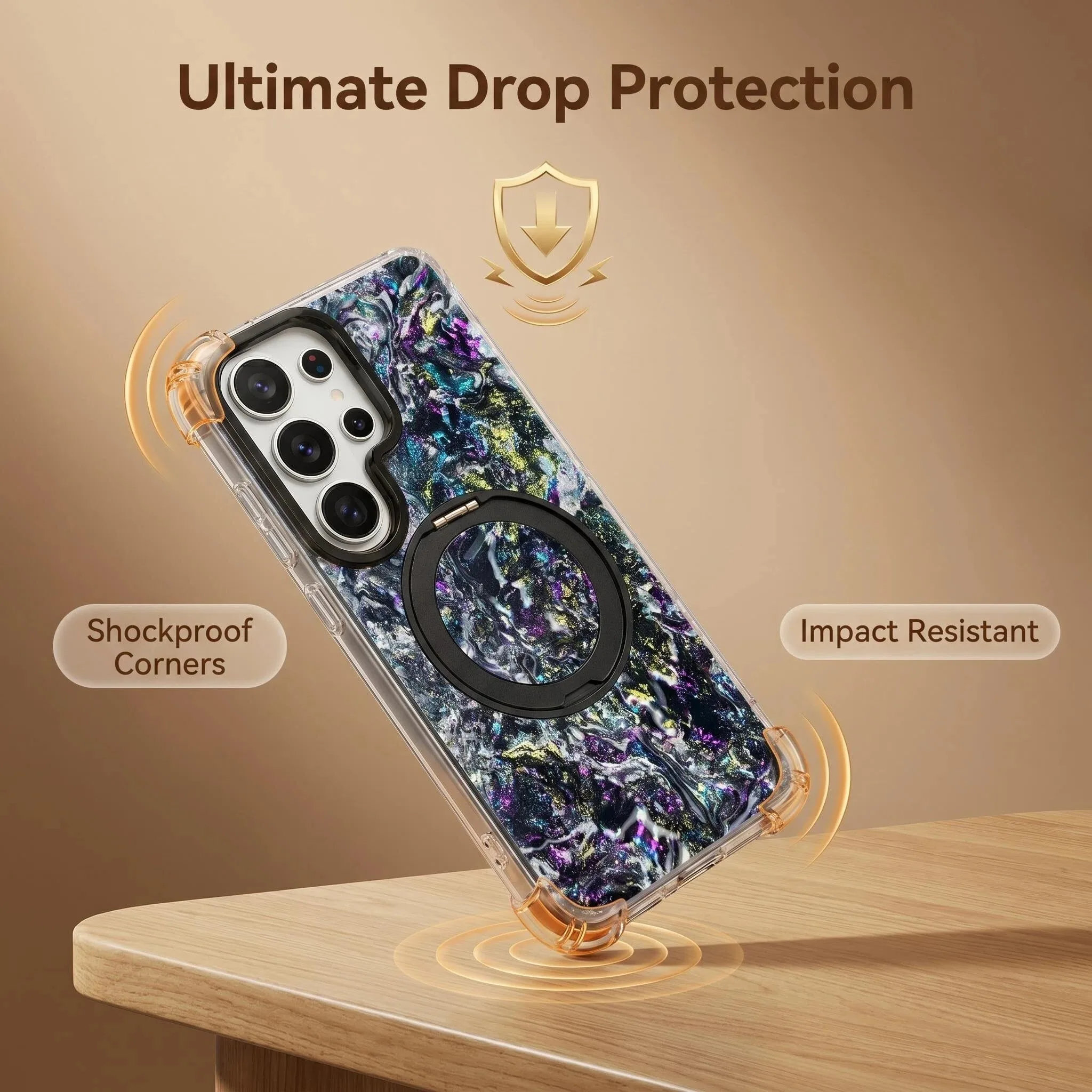 For Samsung Galaxy S26 Ultra 3-in-1 Stand | Built In Foot Gradient Flash Phone Case，Magnetic Ring Stand Transparent Case. - view 6