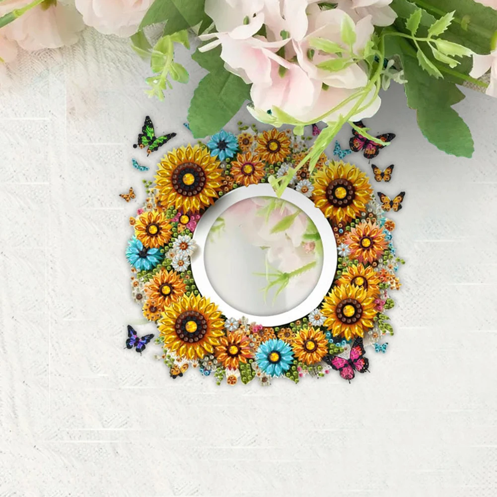 2D Flat DIY Sunflower Butterfly Hanging Mirror Diamond Art Kits Wall Door Decor view 2