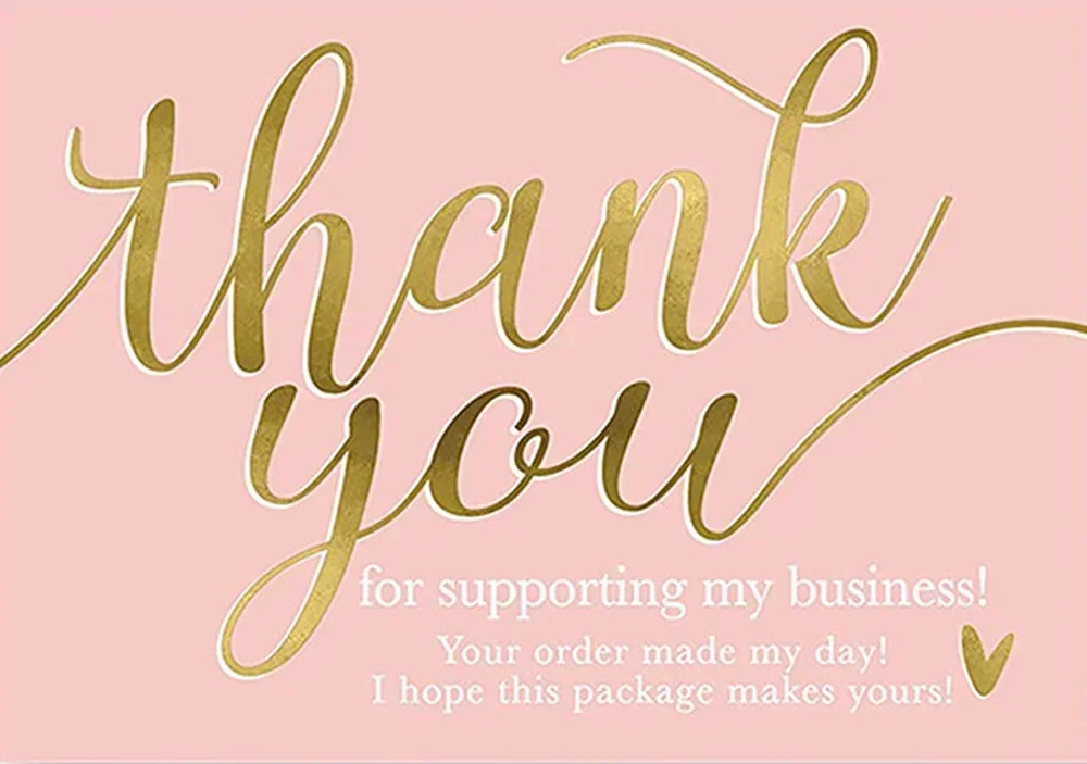 50pcs Pink Thank You for Supporting My Small Business Card Thanks Greeting Card Appreciation Cardstock for Sellers Gift 5*9cm