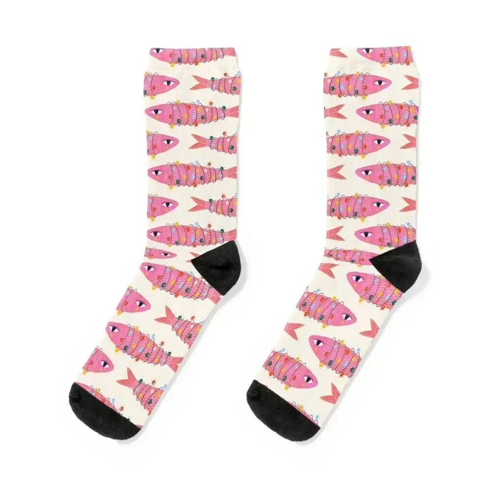 

Pink Christmas Sardine Socks funny sock gift Non-slip halloween Men's Socks Women's