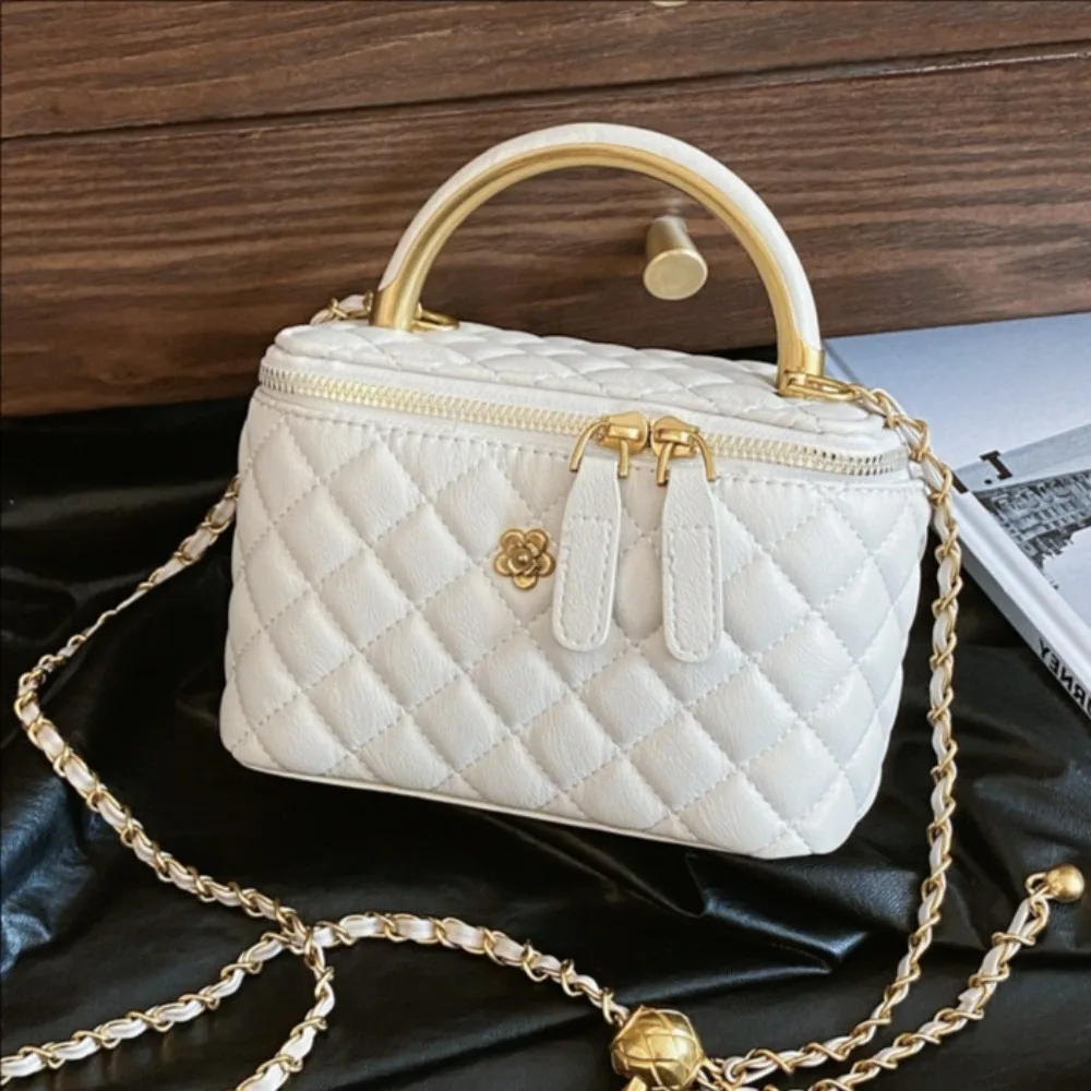 

2026 New Small Fragrant Wind Ling Grid Chain Shoulder Bag Retro Handheld Fashion Bucket Bag Versatile Crossbody Bag