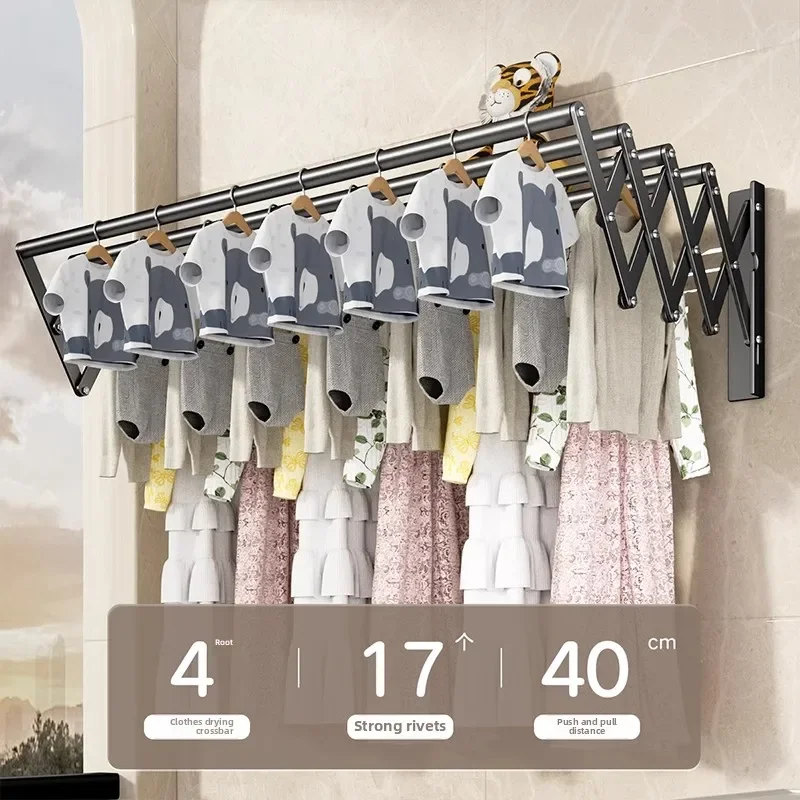 Wall Mounted Foldable Clothes Drying Rack Indoor Balcony Space Saving Retractable Hanging Laundry Rack