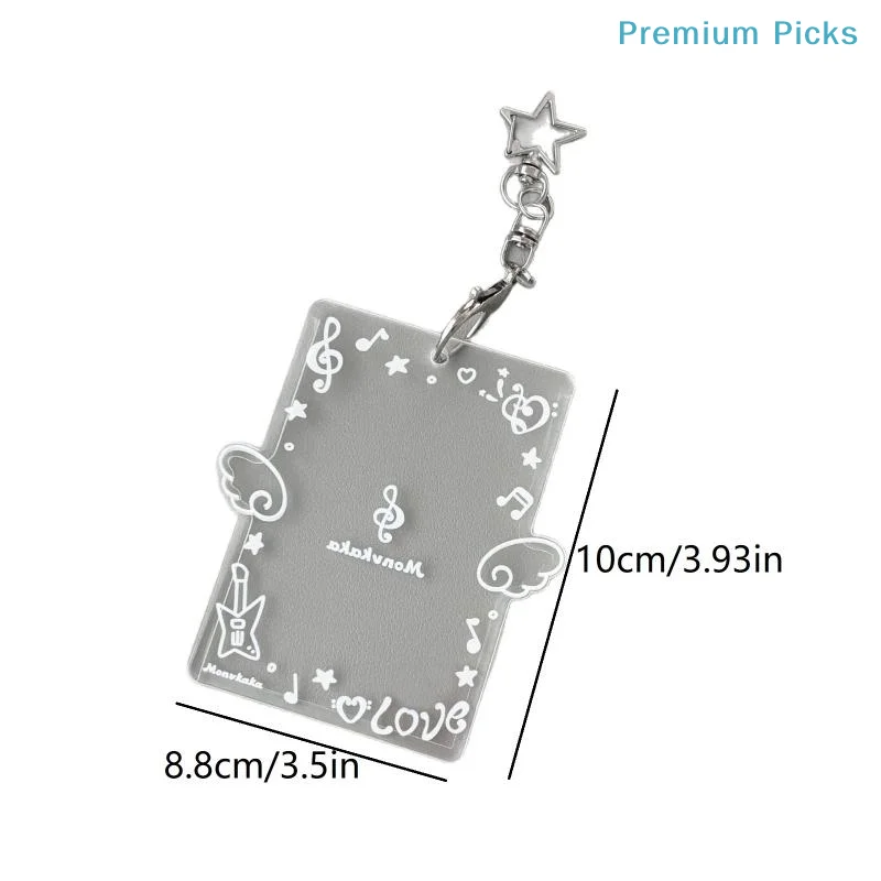 portableAcrylic Photocard Holder Clear Wing Print Star Keychain Lightweight Shockproof for K- Idol Card Display Fans