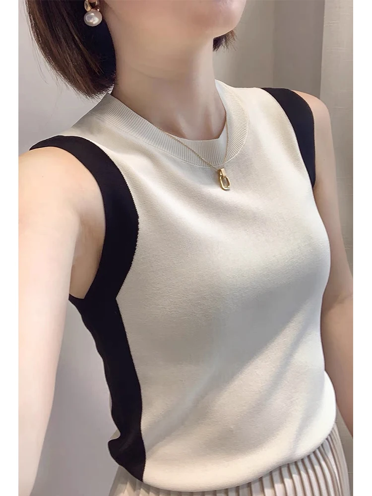 

Облегающий вязаный жилет из ледяного шелка, женская верхняя одежда с базовым слоем, новый цвет, дизайн Blo, весна-лето, Sle от White Co...