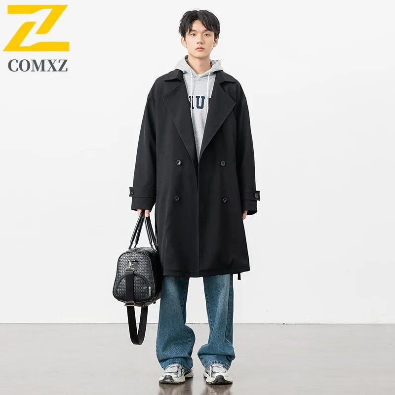 سترة رجالي فاخرة على الطراز الكوري الحضري من COMXZ معطف خندق خفيف الوزن مزدوج الصدر مقاوم للرياح ملابس الخريف والشتاء #4