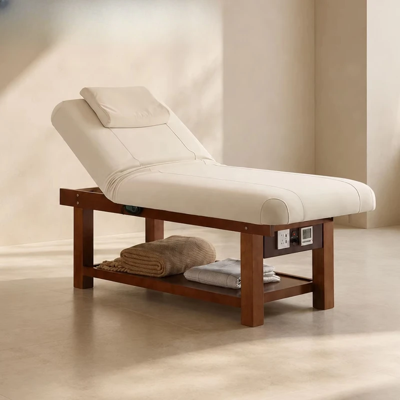Solid wood electric adjustable beauty bed for facials and beauty salons