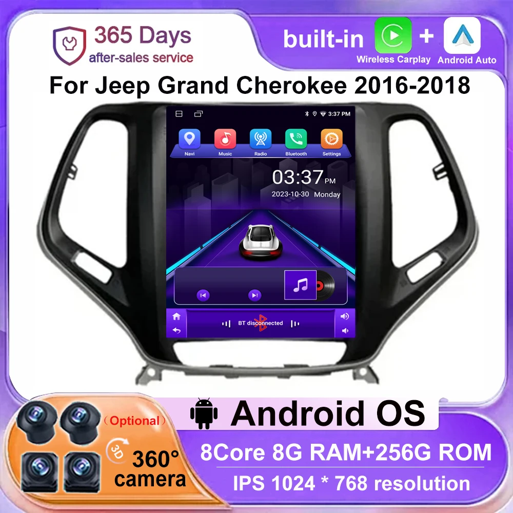 

Carplay Auto 4G WIFI IPS для Jeep Grand Cherokee 2016 2017 2018 Android 14, автомобильный радиоприемник, мультимедийный видеоплеєр, навигация, стерео