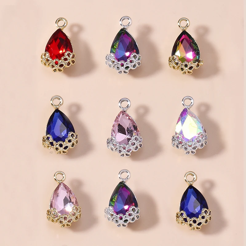 10pcs 10*20mm Pretty Shinning Crystal Waterdrop Charms for Jewelry Making Women Cute Drop Earrings Pendants Necklaces DIY Crafts