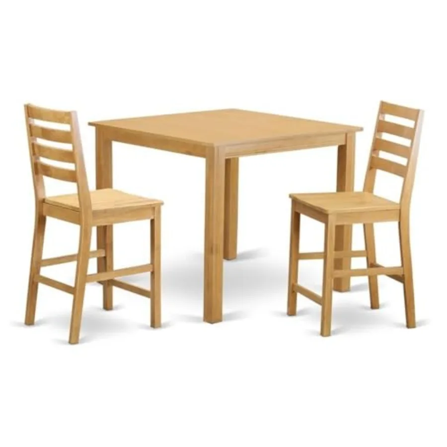 East West Furniture Cafe 3-Piece Wood Counter Height Pub Table Set in Oak