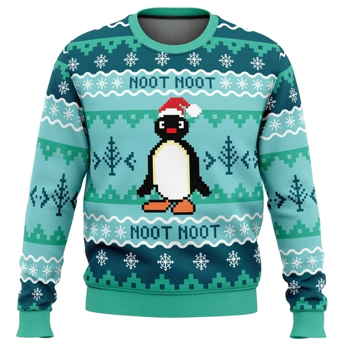 Lindo NOOT NOOT pingüino de Navidad estampado 3D suéter de Navidad feo jersey de hombre cuello redondo Otoño Invierno hogar sudadera Casual