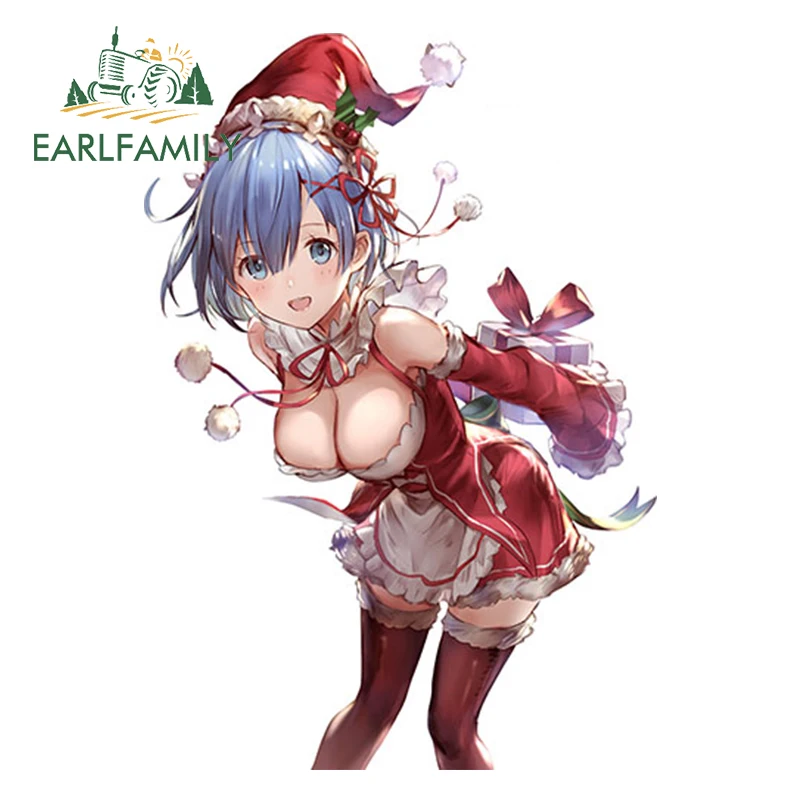 

EARLFAMILY 13cm X 9cm Cute Christmas Girl Rem Render Cartoon Brauty JDM Car Window Decal Car Sticker Waterproof Accessories