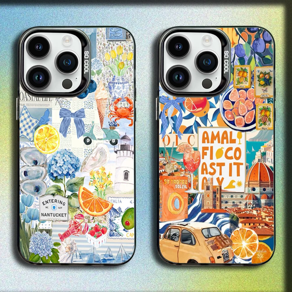 

Ocean Wine Glass Lemon Ltaly Fuit Phone Case For iPhone 16,15,14,13,12,11,Mini,Pro,SE,MAX Gray Matte Silicone Black Cover