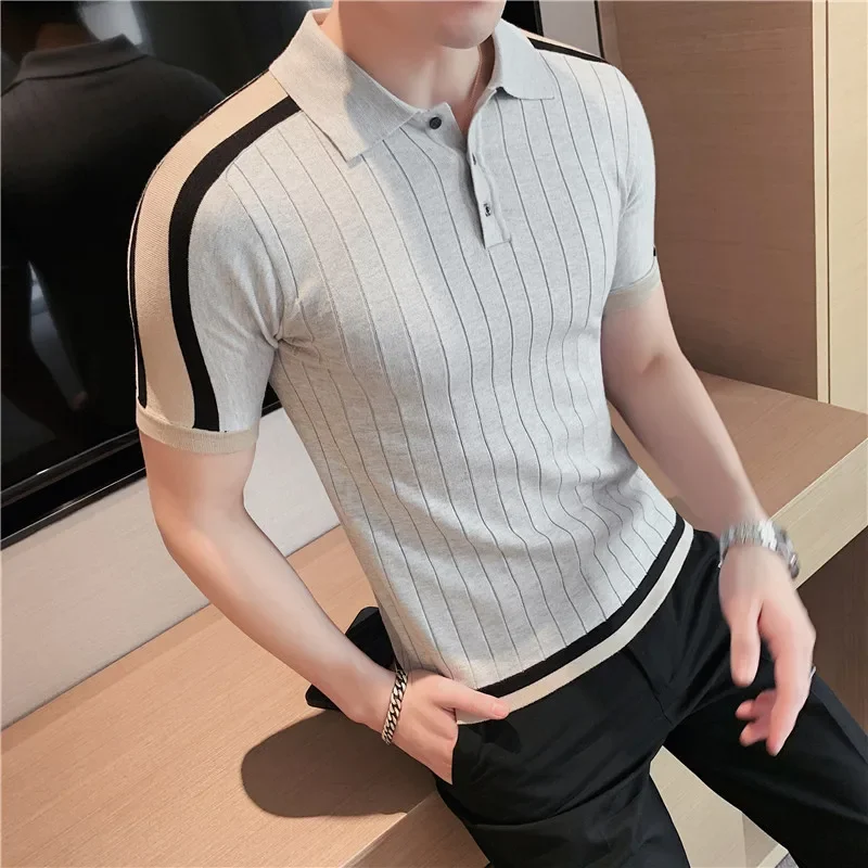 

2023 High Quality Polo Shirt Men Short Sleeve Spring Breathable Polo Homme Social Club Outfits Men Knitting Polo S-3XL