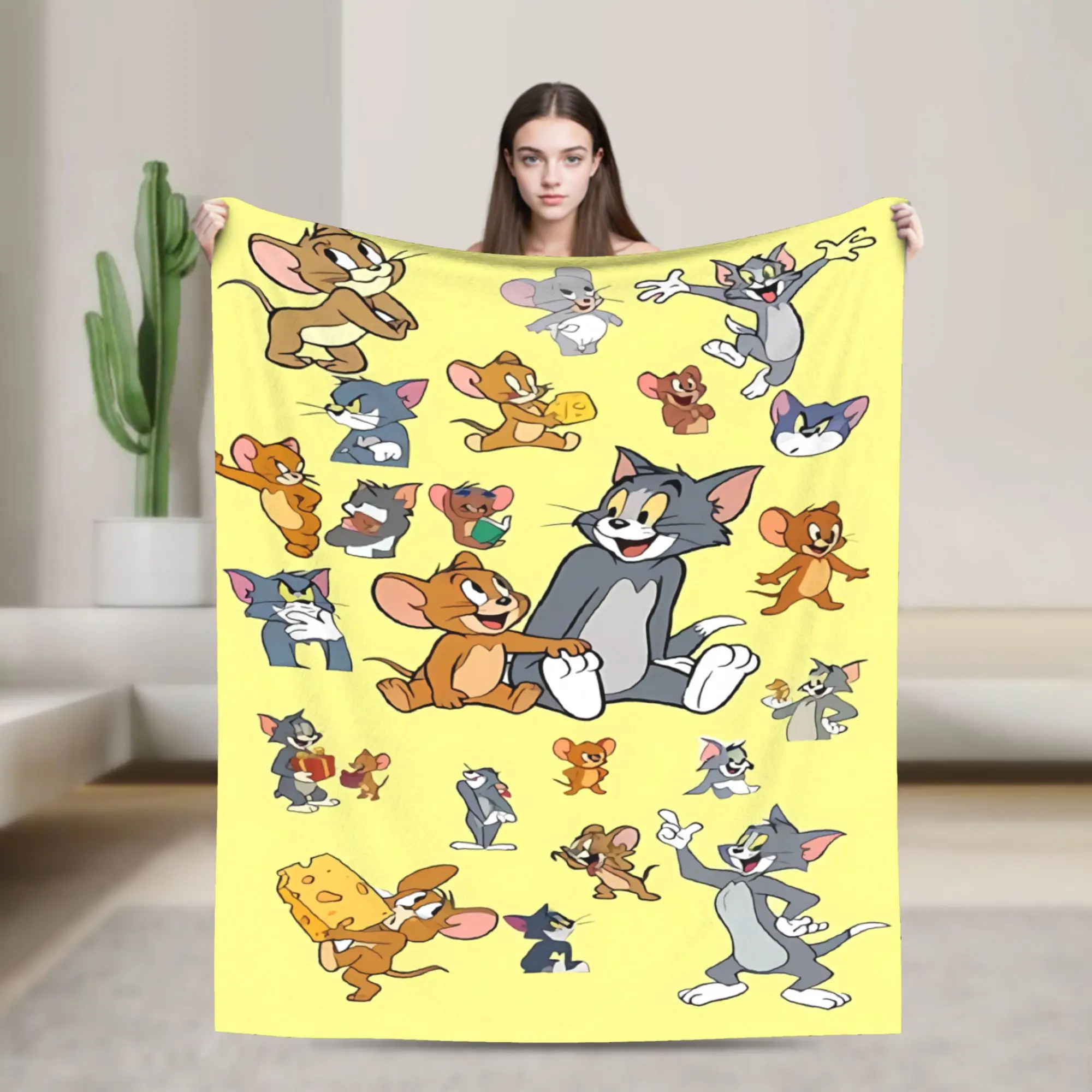 Tom Jerry Yellow Print Manga Blanket Quality Super Warm  Throw Blanket Spring Girls Boys Home Decor Graphic Bedspread