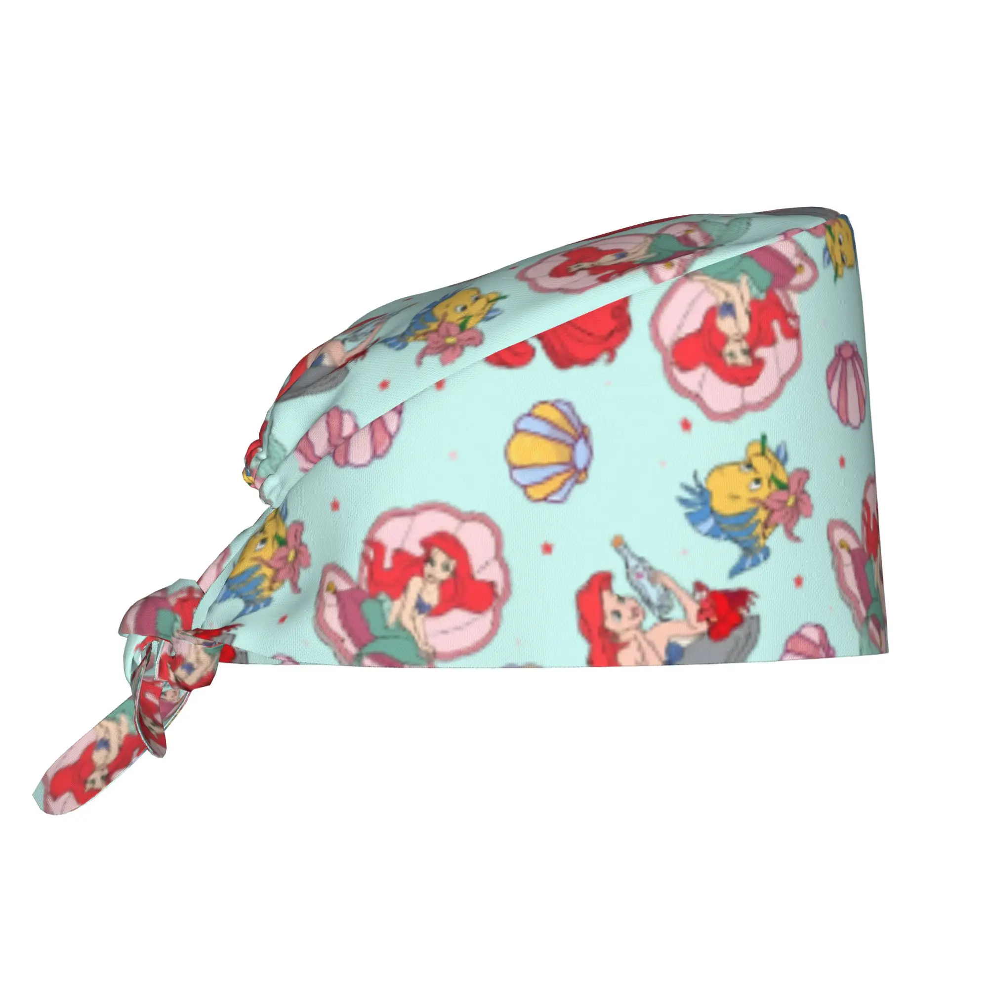 Custom Littles Anime Mermaides Cleaning Working Cap Comfortable Unisex Fish Manga Scrub Cap Surgicals Hat Nurse Scrubs Hat Nurse