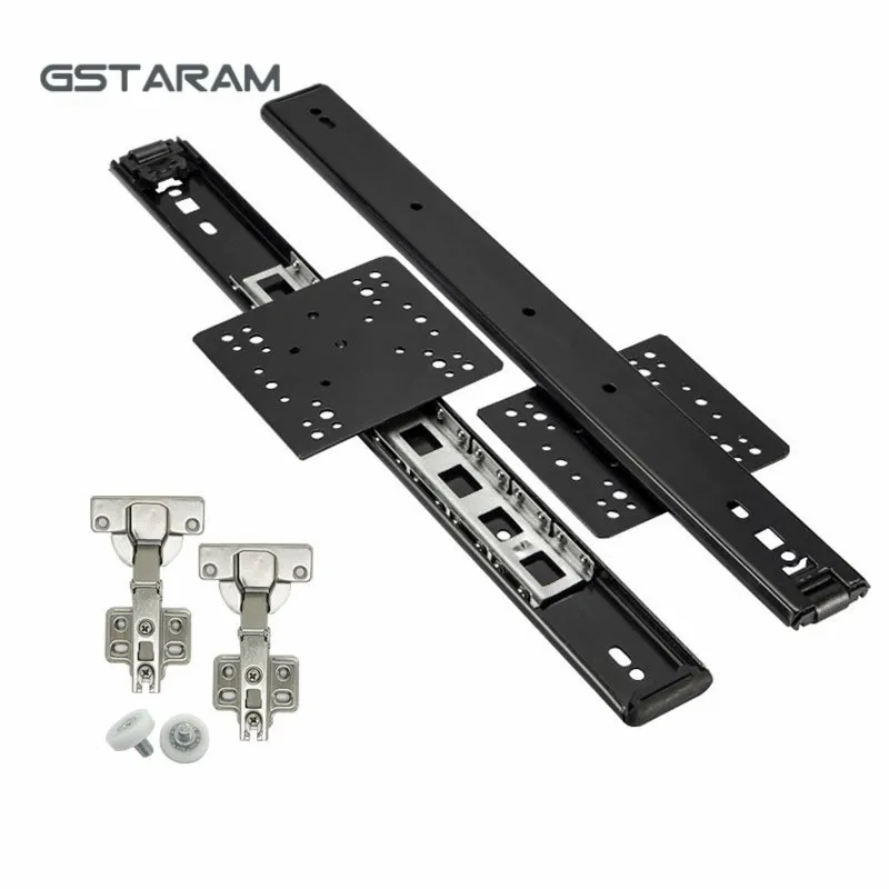 GSTARAM Folding Concealed Soft Closing Drawer Sliding Solid Steel Ball Pocket Door Sliding Cold Rolled Steel Drawer Slide