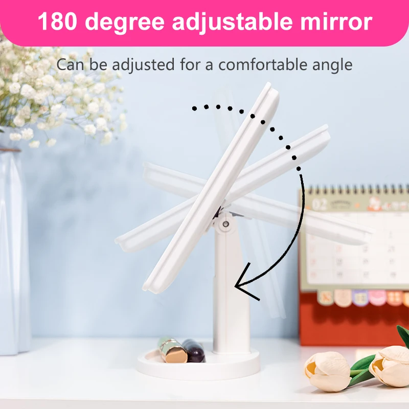 مرآة مكياج سطح المكتب مع أضواء 16 LED تعمل باللمس يعتم مرآة مكتب طاقة مرنة بواسطة بطارية أو USB محمولة للمنزل والسفر #4