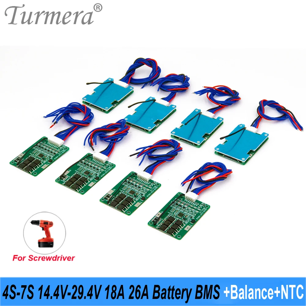 

Turmera 4S 16.8V 5S 18V 6S 25.2V 7S 29.4V 18A 26A Balance BMS with NTC for 24V Electric Bike and 12V 21V Screwdriver Battery Use