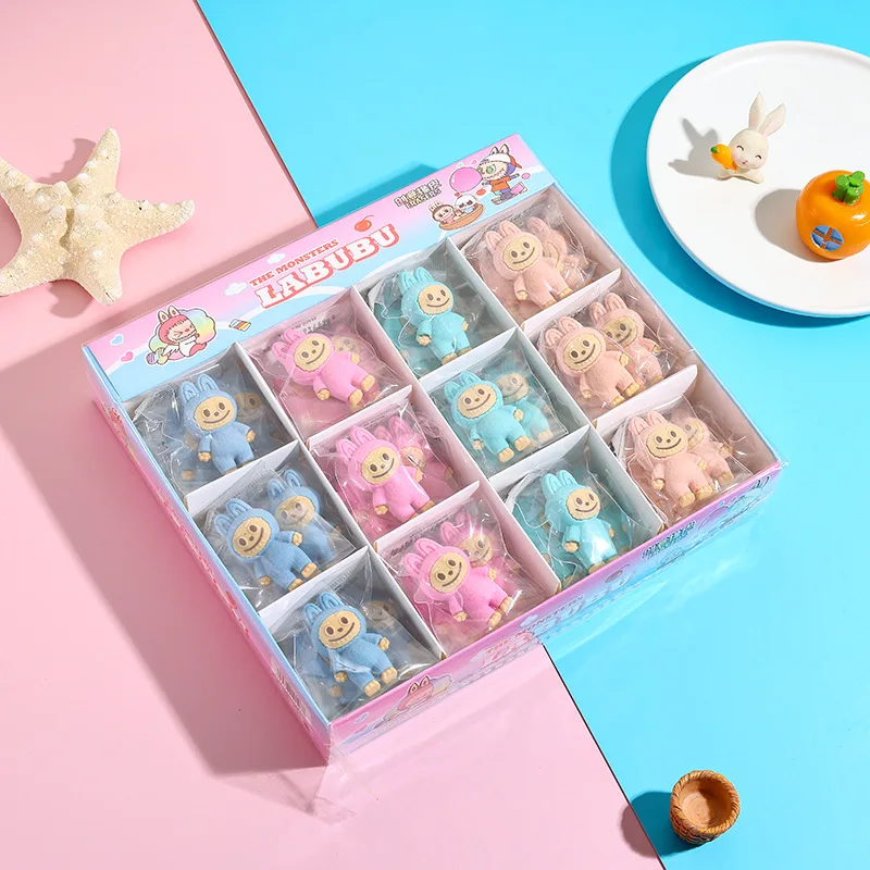 

10/36pcs New Labubu Eraser 3d Cartoon Cute Doll Pencil Eraser Do Office Work Stationery School Student Supplies Holiday Gift