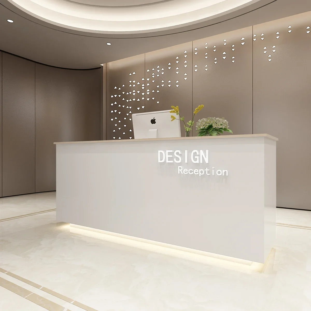 Reception Salon Bar Counter Beauty Restaurant Furniture Aesthetic Cafe Center Decor Church Desk Modern Gold Floaoting Shelf Spa