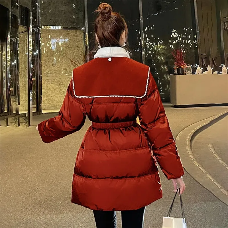 Women Clothing Heavy Work Beaded Doll Collar Down Jacket Manteau Femme 2023 Winter New Korean Fashion Temperament Top Outerwear