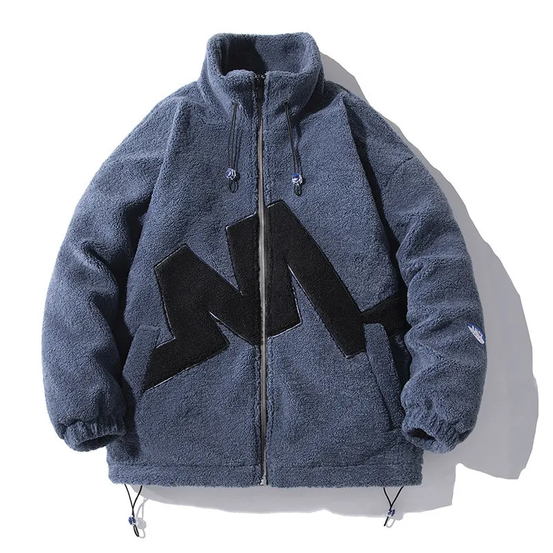 MaiDangDi Winter Lamb Wool Men's Cotton Clothing Loose Warm Short Fleece Men Jacket Casual Letter Pattern Big Size Mens Clothing