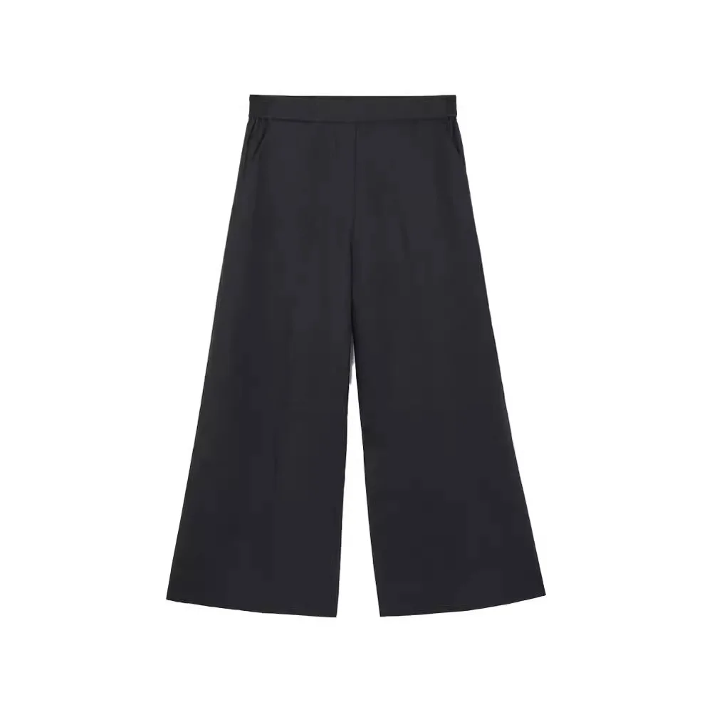 

2024 Fashion Women's Wide Leg Pants Spring Summer Elastic Waist Solid Pants Casual Loose Pants