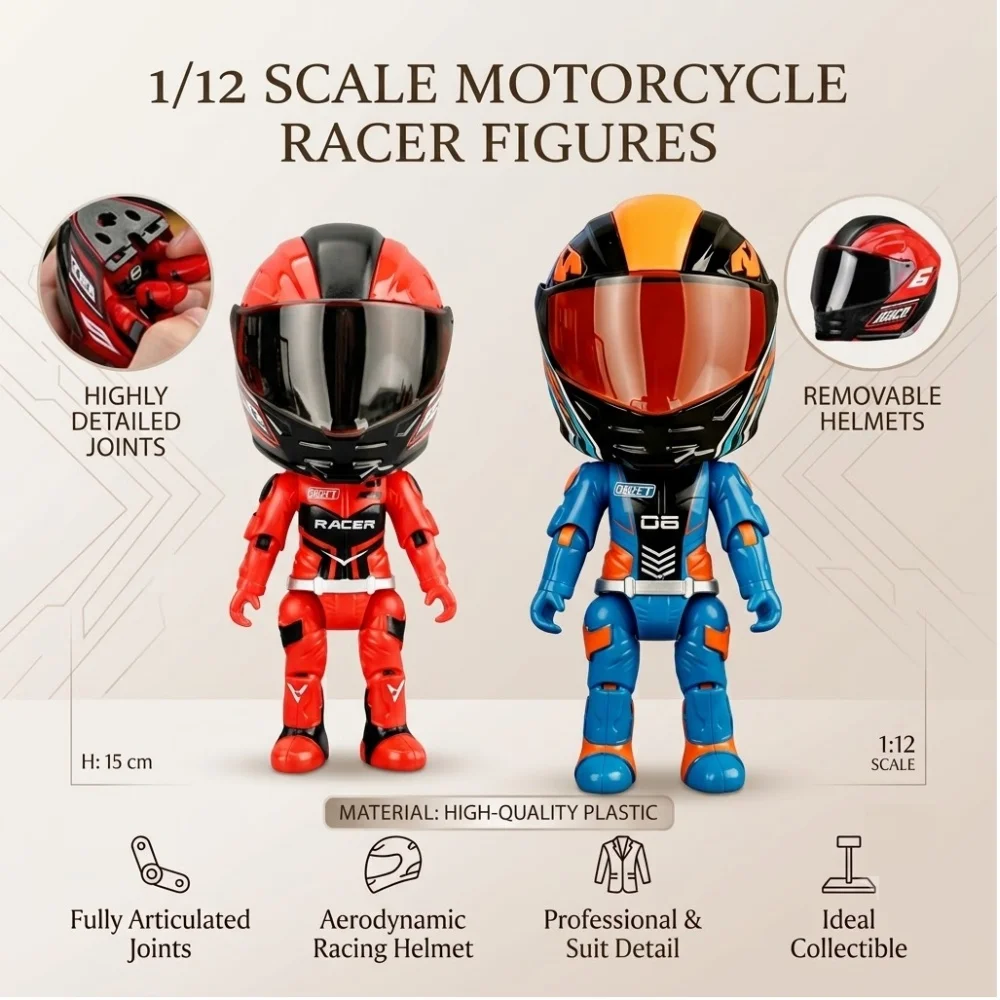 1/12 Scale Motorcycle Rider Action Figure Articulated Motorbike Racer Model Toy for Desk Display Collectible Gift