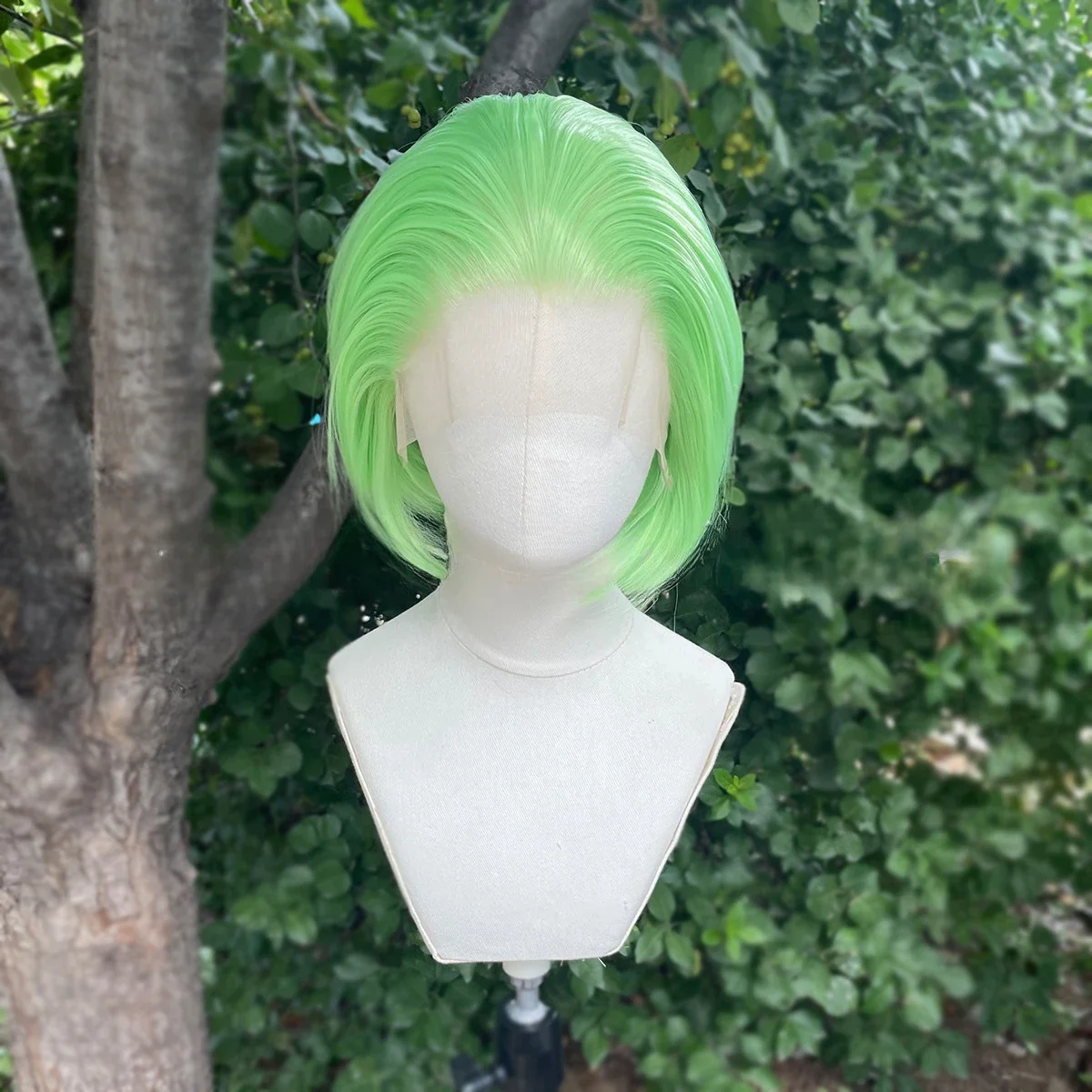 Light Green Wig Short 6inch Straight Wigs 13x4 Synthetic Lace Wigs High Density Lace Wigs Men's Halloween Costume Glueless Wig