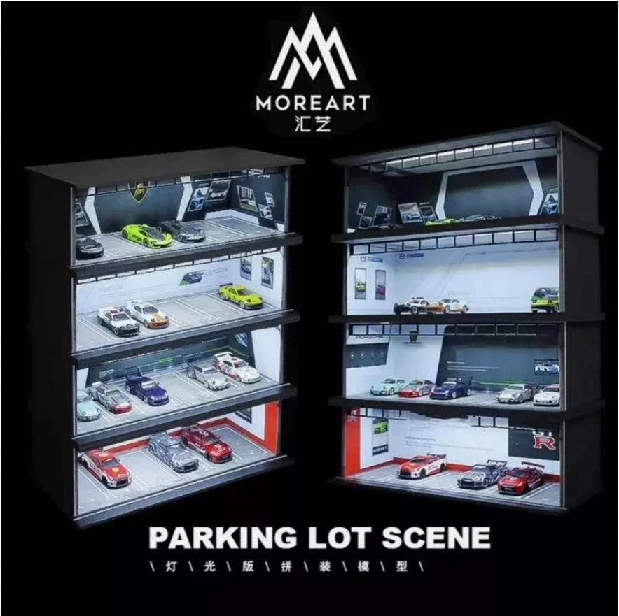 

MoreArt&TimeMicro 1:64 Scale Diorama Car Garage Model Assemble LED Lighting Car Parking Lot Backdrop Display Scene Model