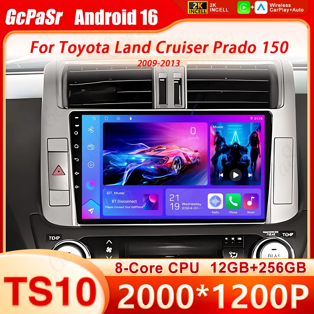 Android 16 Carplay Auto Car Radio Multimedia Player For Toyota Land Cruiser Prado 150 2009-2013 Autoradio Stereo 2din Head Unit