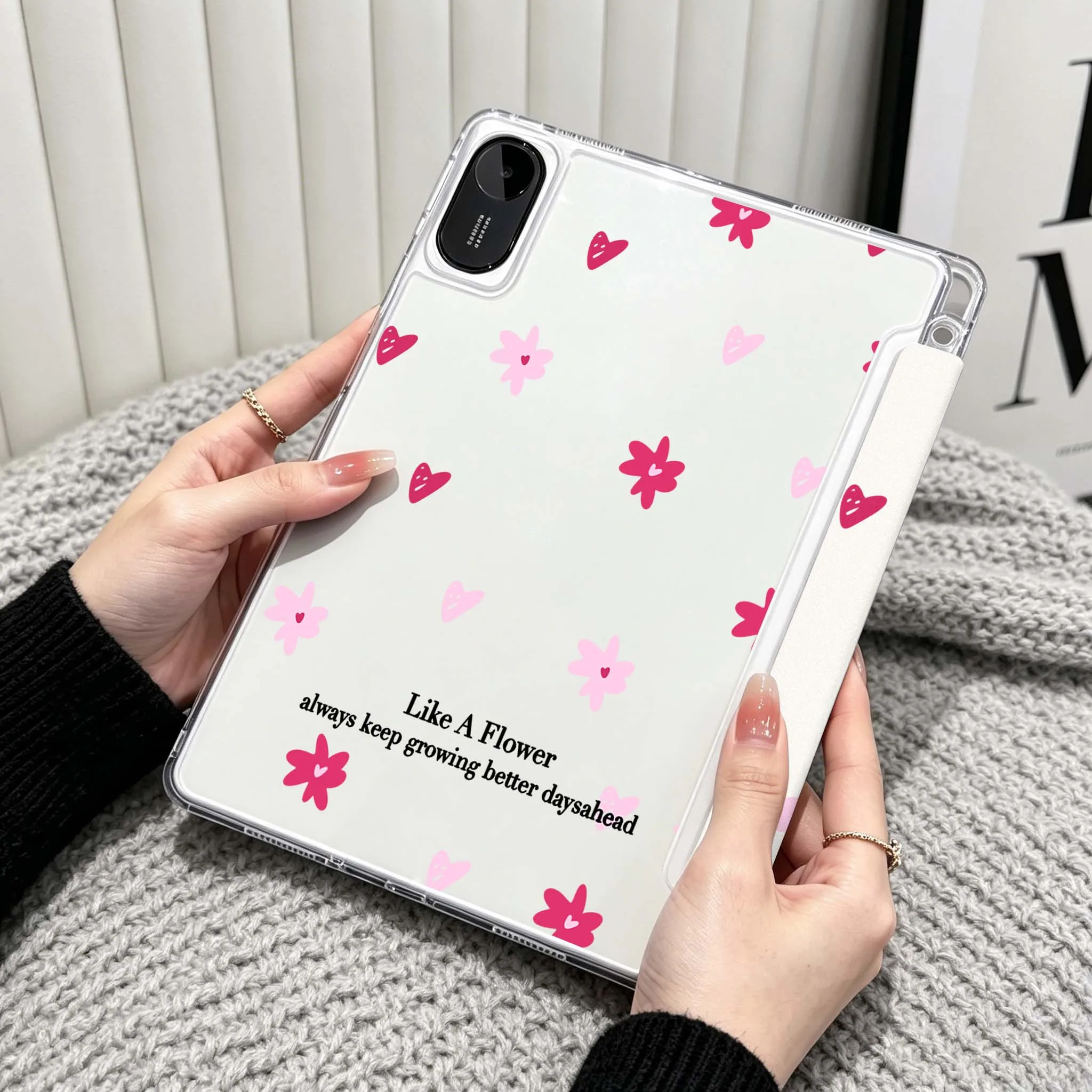 Colorful Heart Pattern Case For Xiaomi Redmi Poco Pad 5 6 7 8 Pro SE 11 11.2 12.1 Inch Transparent Y-Shaped Folding Tablet