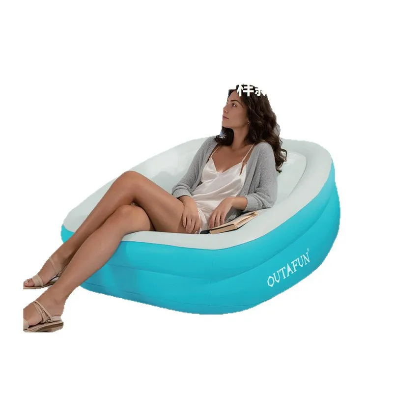 Portable Inflatable Sofa with Flocked Fabric Ultralight Air Lounger Chair for Small Apartment Home Living Room Outdoor Camping