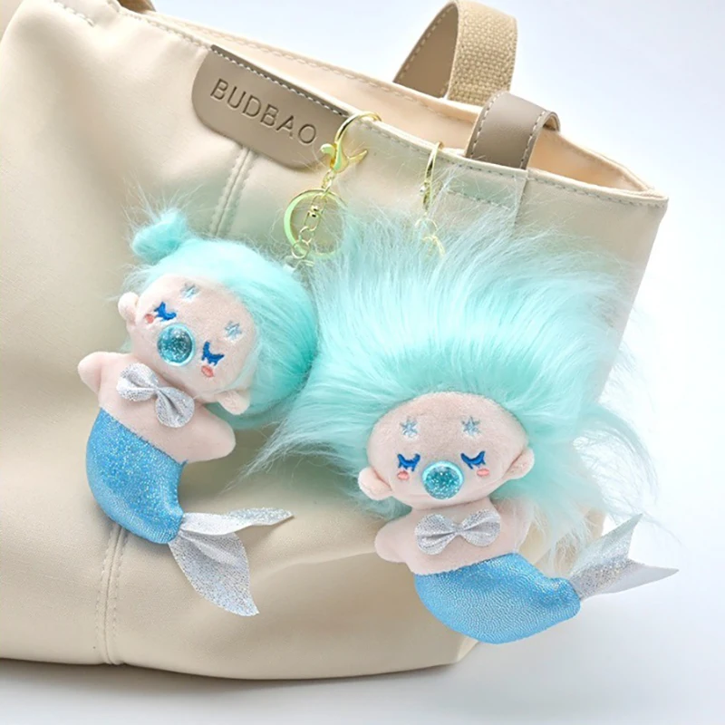 Cartoon Long Hair DIY Fried Mermaid Plush Doll Keychain Cute Little Mermaid Doll Pendant Backpack Decoration Kids Birthday Gift